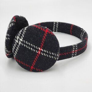 J,CREW Cozy Tartan Wool Winter Ear Warmers/Earmuff  Black & Red Checkered Design